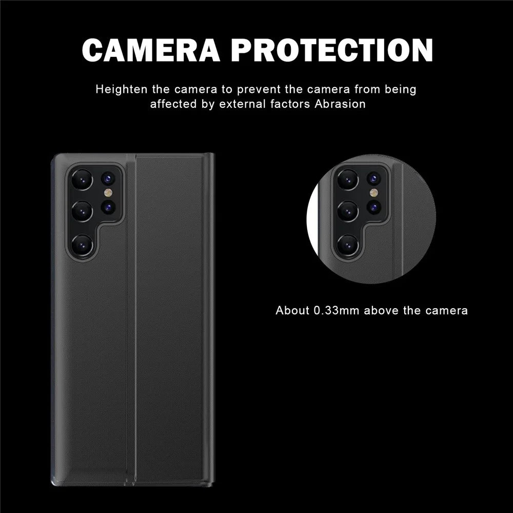 For Samsung Galaxy S23 Ultra Magnetic Adsorption PU Leather Drop-proof Cover Phone Stand Case with Side View Window - Black - 4
