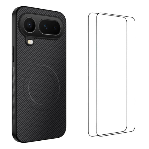 WANLONFENG For Honor Magic8 Pro Air 5G Magnetic Case  TQ1 Series Carbon Fiber Texture PC TPU Phone Cover with 2Pcs Screen Films - Black - 1