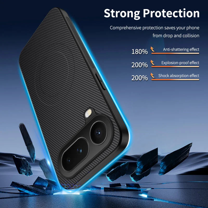 WANLONFENG For Honor Magic8 Pro Air 5G Magnetic Case  TQ1 Series Carbon Fiber Texture PC TPU Phone Cover with 2Pcs Screen Films - Black - 2