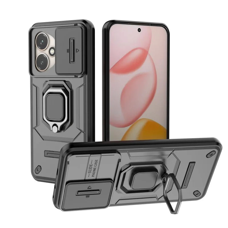WANLONFENG For Honor 400 5G (Global) Case  ZDX Series PC TPU Kickstand Phone Back Case with Lens Cover + Tempered Glass - Black - 2