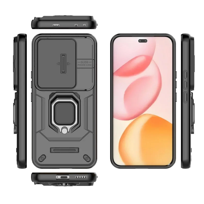 WANLONFENG For Honor 400 Pro 5G (Global) Case  ZDX Series PC TPU Kickstand Phone Back Case with Lens Cover + Tempered Glass - Black - 4