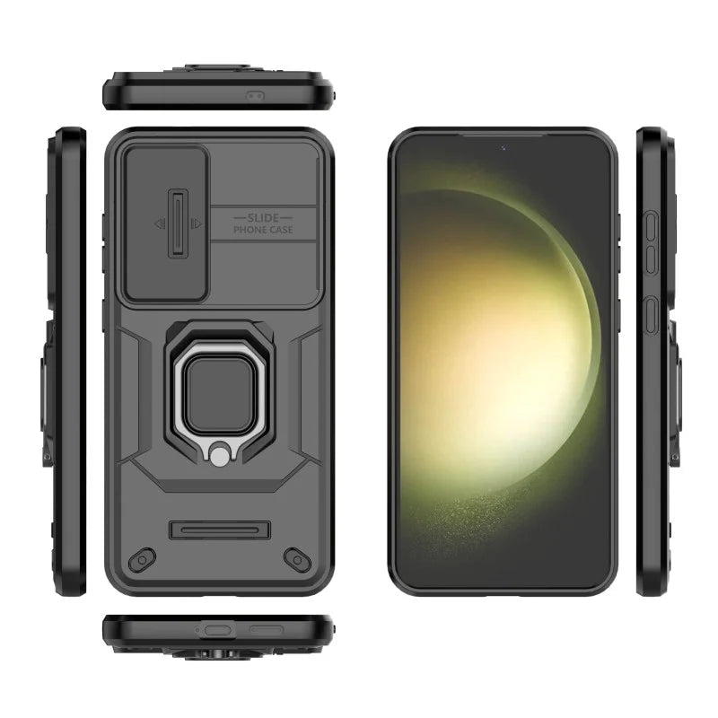 WANLONFENG For Samsung Galaxy S25+ Case  ZDX Series PC TPU Kickstand Phone Back Case with Lens Cover + Tempered Glass - Black - 3
