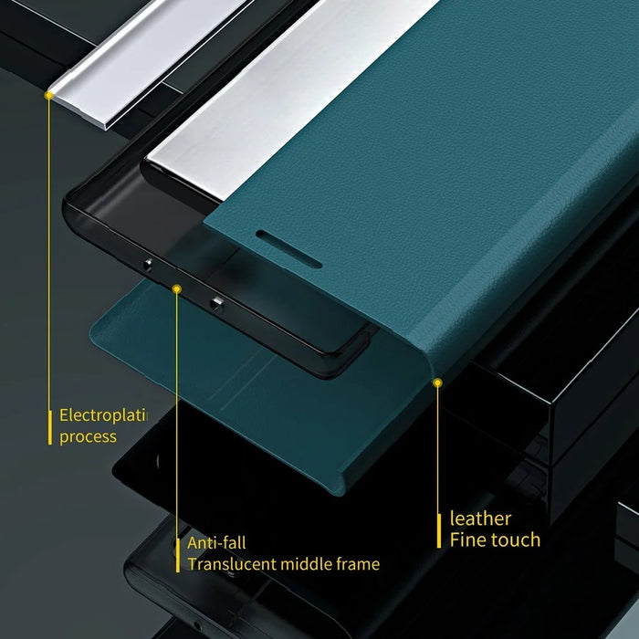 For Samsung Galaxy S23 Ultra Electroplating PU Leather Phone Stand Cover Auto Adsorption Anti-drop Case - Green - 4