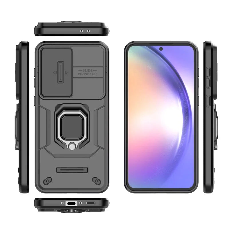 WANLONFENG For Samsung Galaxy A36 5G Case  ZDX Series PC TPU Kickstand Phone Back Case with Lens Cover + Tempered Glass - Black - 4