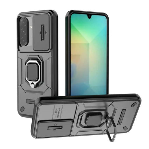 WANLONFENG For Samsung Galaxy A26 5G Case  ZDX Series PC TPU Kickstand Phone Back Case with Lens Cover + Tempered Glass - Black - 2