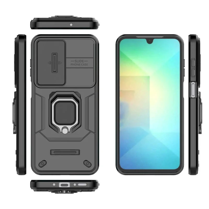 WANLONFENG For Samsung Galaxy A26 5G Case  ZDX Series PC TPU Kickstand Phone Back Case with Lens Cover + Tempered Glass - Black - 4