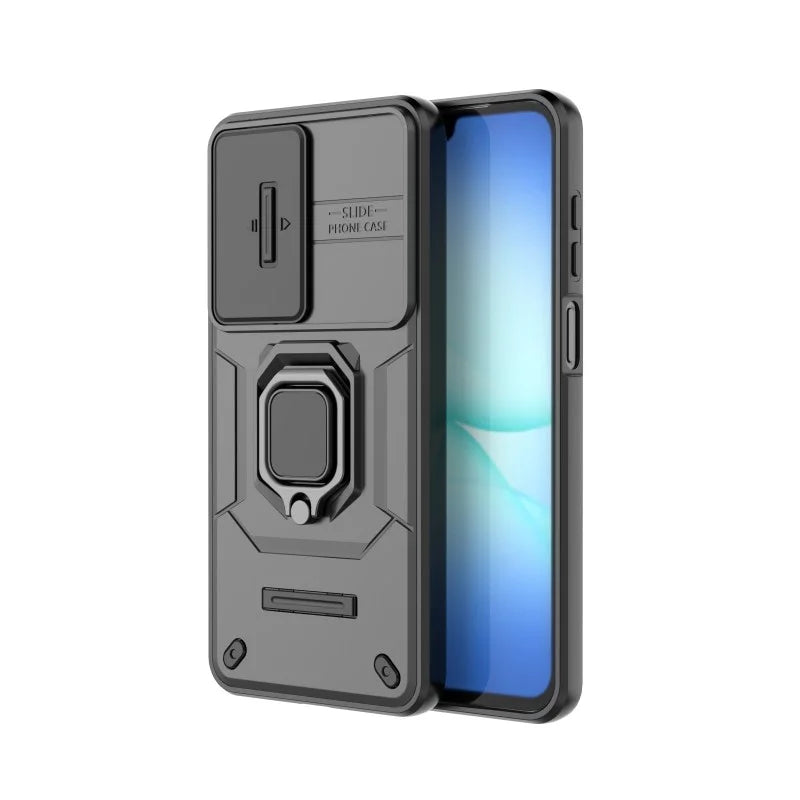 WANLONFENG For Samsung Galaxy A17 4G / Galaxy A17 5G Case  ZDX Series PC TPU Kickstand Phone Back Case with Lens Cover + Tempered Glass - Black - 3