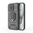 WANLONFENG For iPhone 16 Case  ZDX Series PC TPU Kickstand Phone Back Case with Lens Cover + Tempered Glass - Black - 3