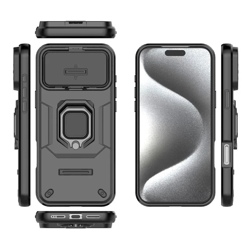 WANLONFENG For iPhone 17 Pro Max Case  ZDX Series PC TPU Kickstand Phone Back Case with Lens Cover + Tempered Glass - Black - 4