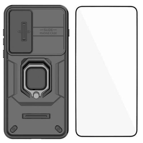 WANLONFENG For OnePlus Ace 5 Ultra 5G / OnePlus Nord 5 5G Case  ZDX Series PC TPU Kickstand Phone Back Case with Lens Cover + Tempered Glass - Black - 1