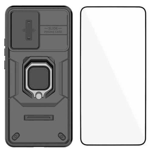 WANLONFENG For OnePlus Ace 5 Racing 5G / OnePlus Nord CE5 5G Case  ZDX Series PC TPU Kickstand Phone Back Case with Lens Cover + Tempered Glass - Black - 1