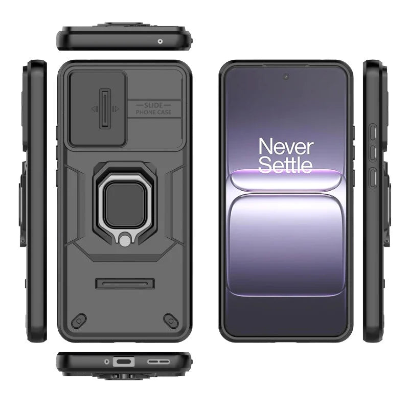 WANLONFENG For OnePlus Ace 5 Racing 5G / OnePlus Nord CE5 5G Case  ZDX Series PC TPU Kickstand Phone Back Case with Lens Cover + Tempered Glass - Black - 3