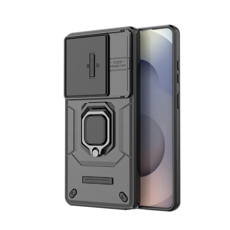 WANLONFENG For Samsung Galaxy S26 Ultra Case  ZDX Series PC TPU Kickstand Phone Back Case with Lens Cover + Tempered Glass - Black - 2