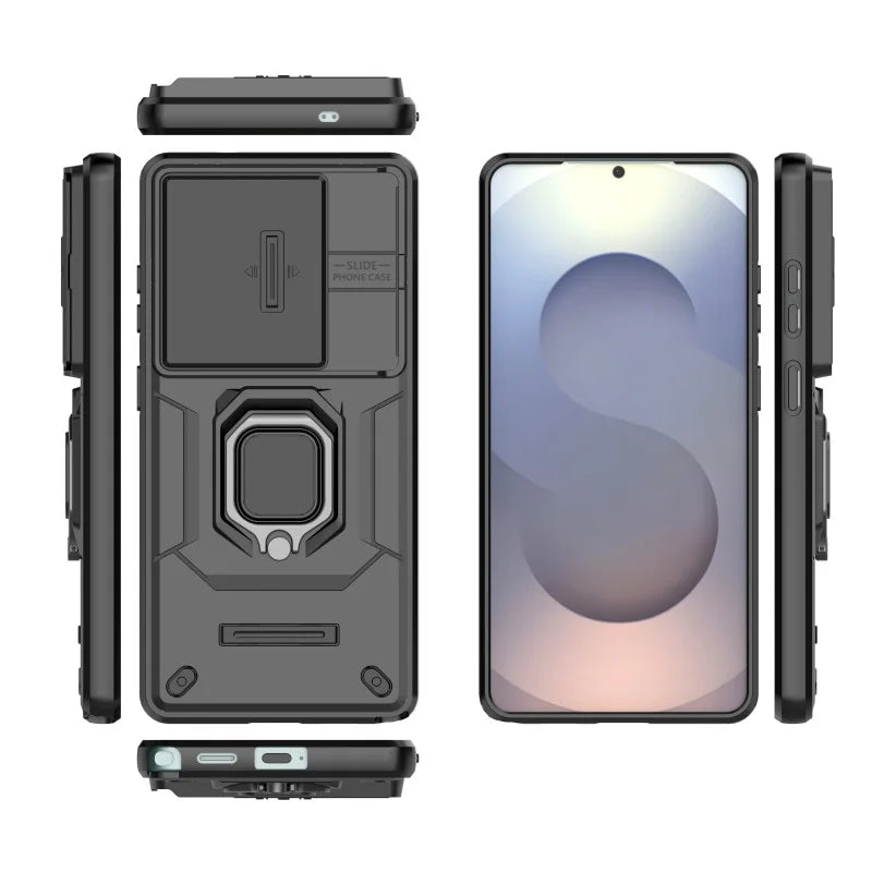 WANLONFENG For Samsung Galaxy S26 Ultra Case  ZDX Series PC TPU Kickstand Phone Back Case with Lens Cover + Tempered Glass - Black - 3