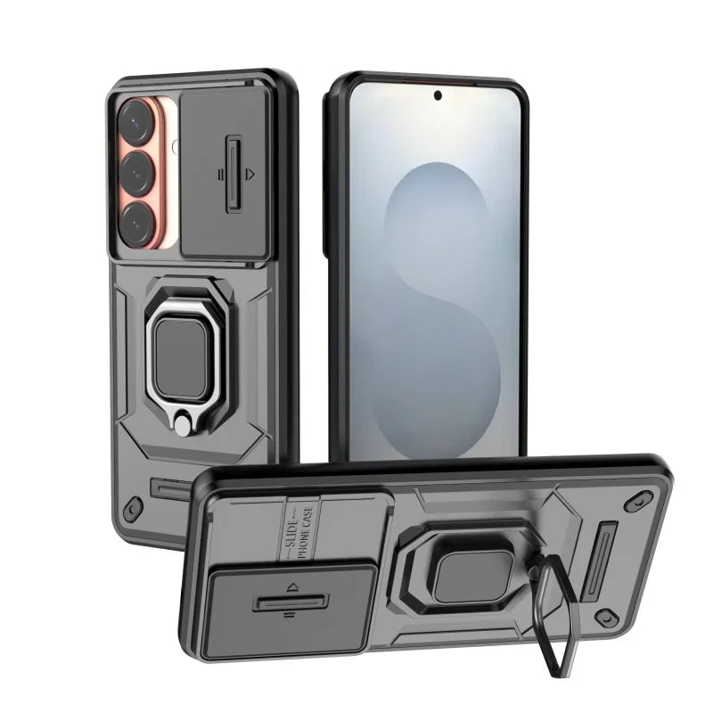 WANLONFENG For Samsung Galaxy S26+ Case  ZDX Series PC TPU Kickstand Phone Back Case with Lens Cover + Tempered Glass - Black - 4