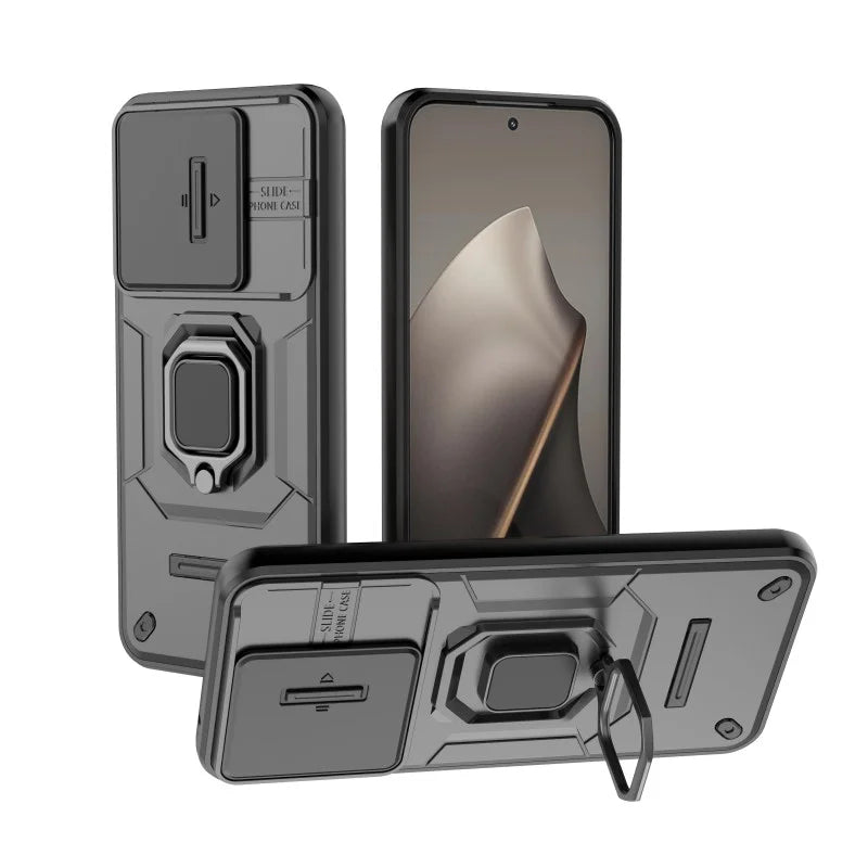 WANLONFENG For Xiaomi 15T Case  ZDX Series PC TPU Kickstand Phone Back Case with Lens Cover + Tempered Glass - Black - 2