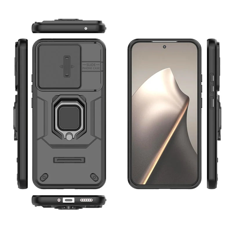 WANLONFENG For Xiaomi 15T Case  ZDX Series PC TPU Kickstand Phone Back Case with Lens Cover + Tempered Glass - Black - 5