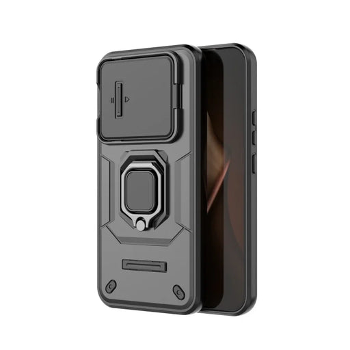 WANLONFENG For Xiaomi 15T Pro Case  ZDX Series PC TPU Kickstand Phone Back Case with Lens Cover + Tempered Glass - Black - 2