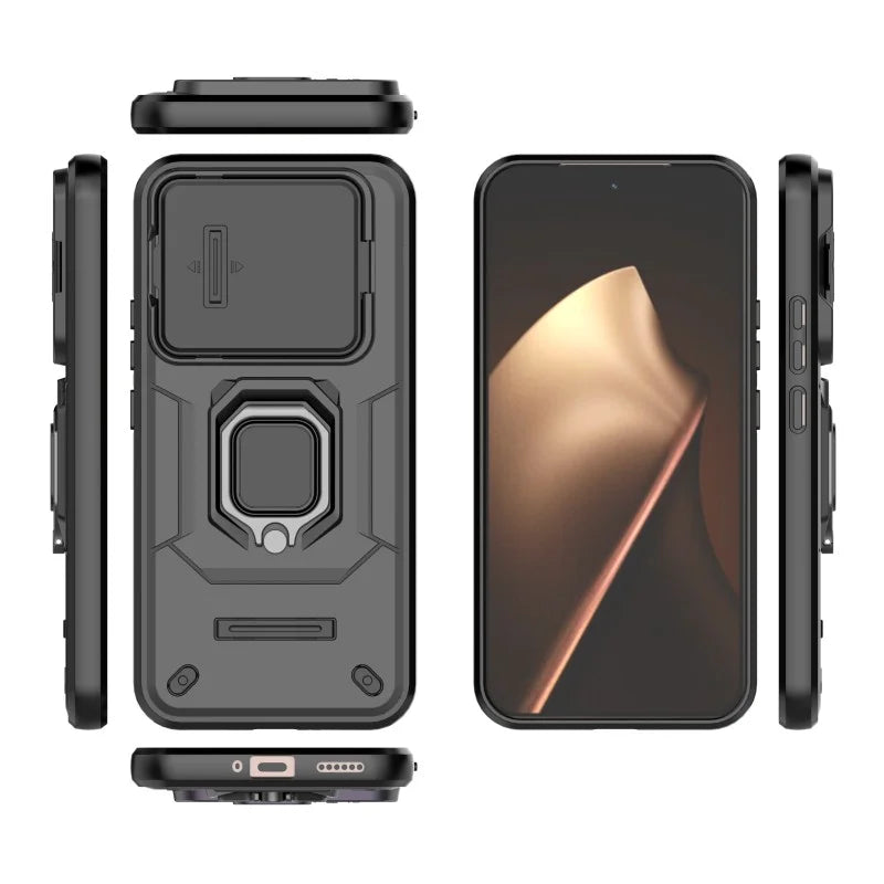 WANLONFENG For Xiaomi 15T Pro Case  ZDX Series PC TPU Kickstand Phone Back Case with Lens Cover + Tempered Glass - Black - 3