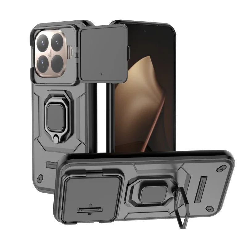 WANLONFENG For Xiaomi 15T Pro Case  ZDX Series PC TPU Kickstand Phone Back Case with Lens Cover + Tempered Glass - Black - 4