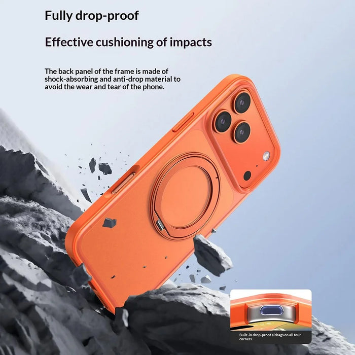 For iPhone 17 Pro Max Magnetic Case TPU PC Rotating Kickstand Phone Cover Compatible with MagSafe - Orange - 2