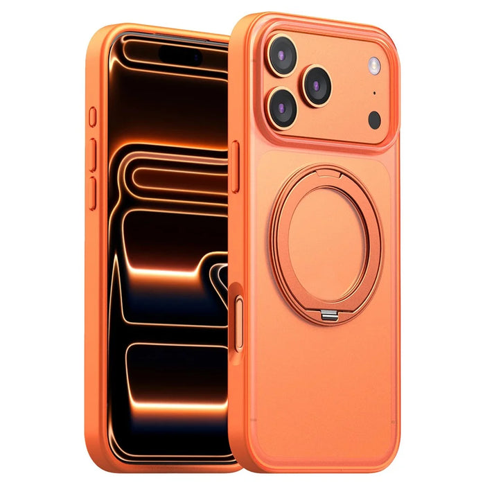 For iPhone 17 Pro Magnetic Case TPU PC Rotating Kickstand Phone Cover Compatible with MagSafe - Orange - 1