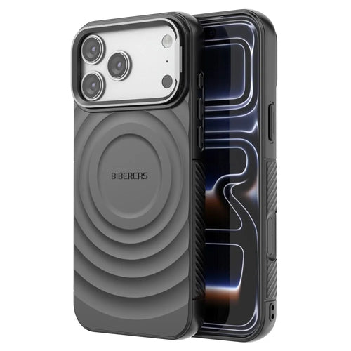 BIBERCAS For iPhone 18 Pro Max / 17 Pro Max Magnetic Case Kickstand Wave Textured TPU + PC Phone Cover Compatible with MagSafe - Black - 1