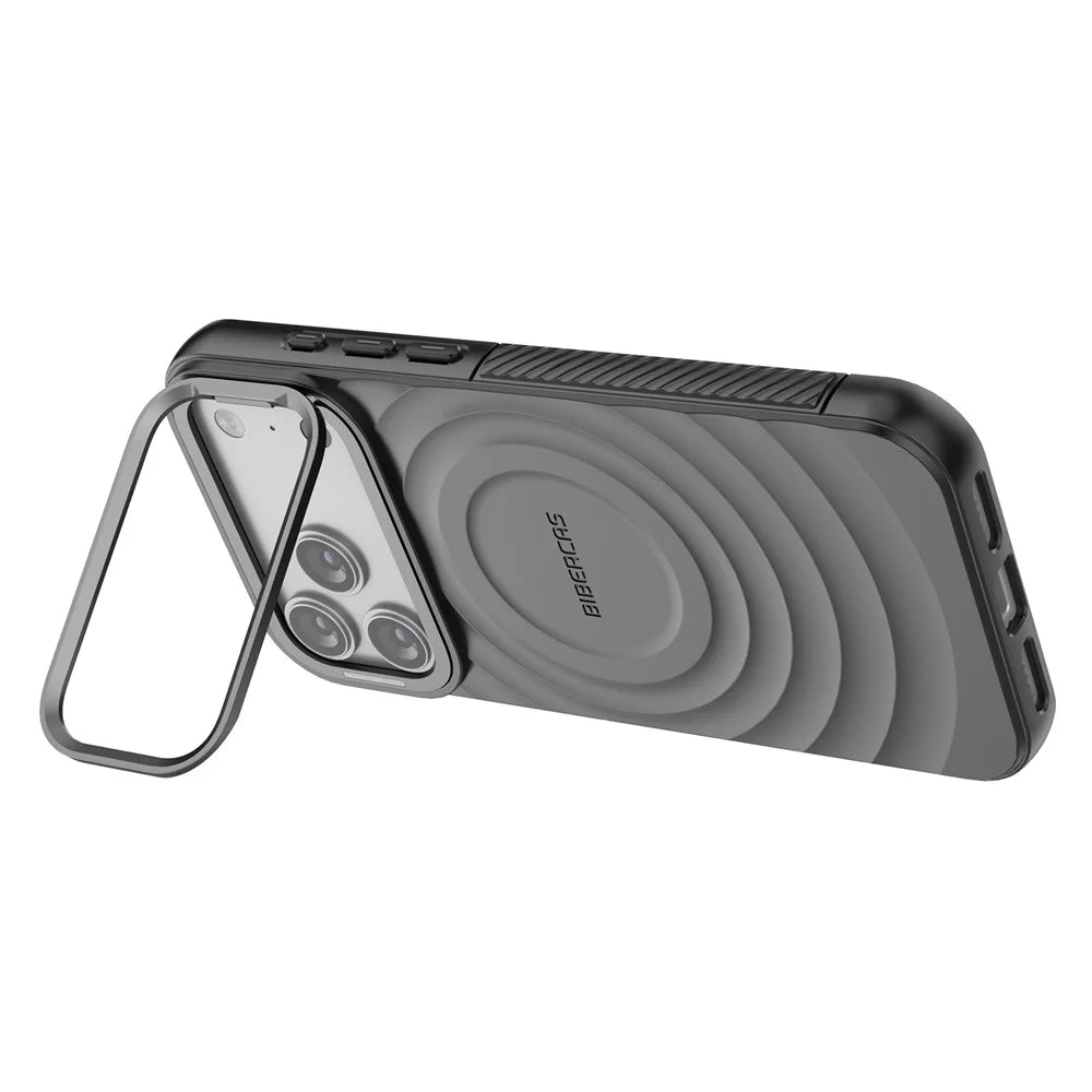 BIBERCAS For iPhone 18 Pro Max / 17 Pro Max Magnetic Case Kickstand Wave Textured TPU + PC Phone Cover Compatible with MagSafe - Black - 2