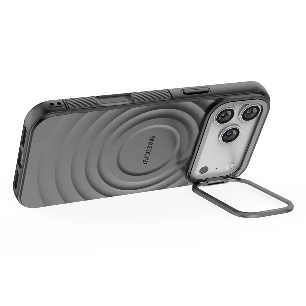 BIBERCAS For iPhone 18 Pro Max / 17 Pro Max Magnetic Case Kickstand Wave Textured TPU + PC Phone Cover Compatible with MagSafe - Black - 3