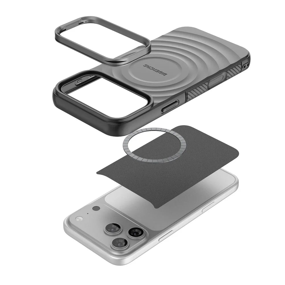 BIBERCAS For iPhone 18 Pro Max / 17 Pro Max Magnetic Case Kickstand Wave Textured TPU + PC Phone Cover Compatible with MagSafe - Black - 4