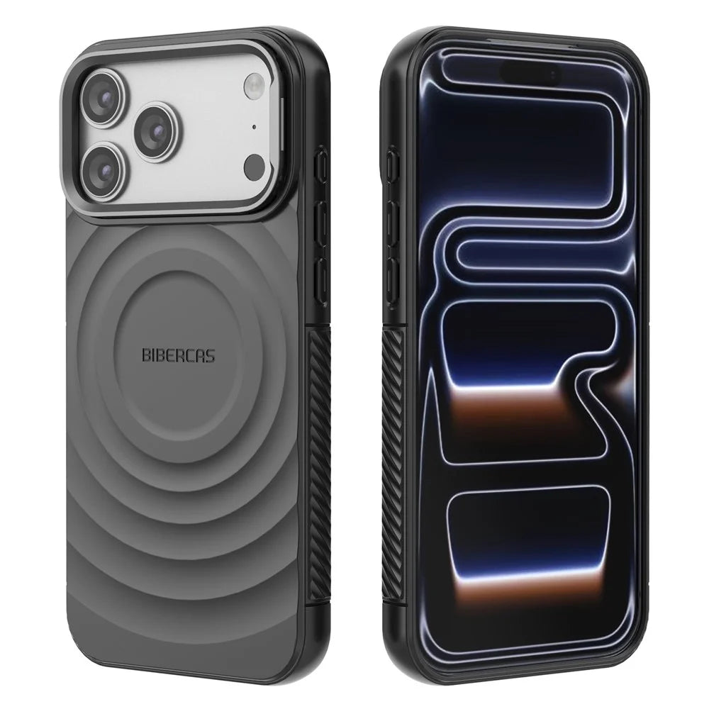 BIBERCAS For iPhone 18 Pro Max / 17 Pro Max Magnetic Case Kickstand Wave Textured TPU + PC Phone Cover Compatible with MagSafe - Black - 7