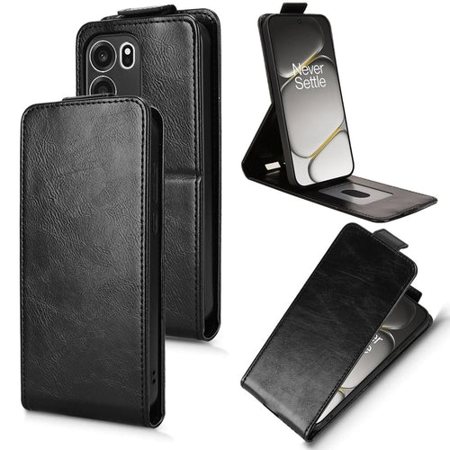 For OnePlus Turbo 6V 5G Stand Case Magnetic Clasp Vertical Flip Leather Phone Cover with Card Holder - Black - 1