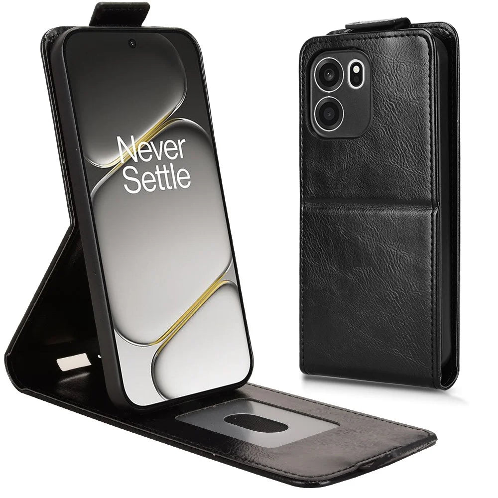 For OnePlus Turbo 6V 5G Stand Case Magnetic Clasp Vertical Flip Leather Phone Cover with Card Holder - Black - 3