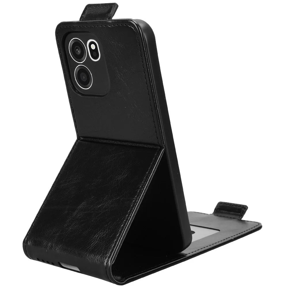 For OnePlus Turbo 6V 5G Stand Case Magnetic Clasp Vertical Flip Leather Phone Cover with Card Holder - Black - 4