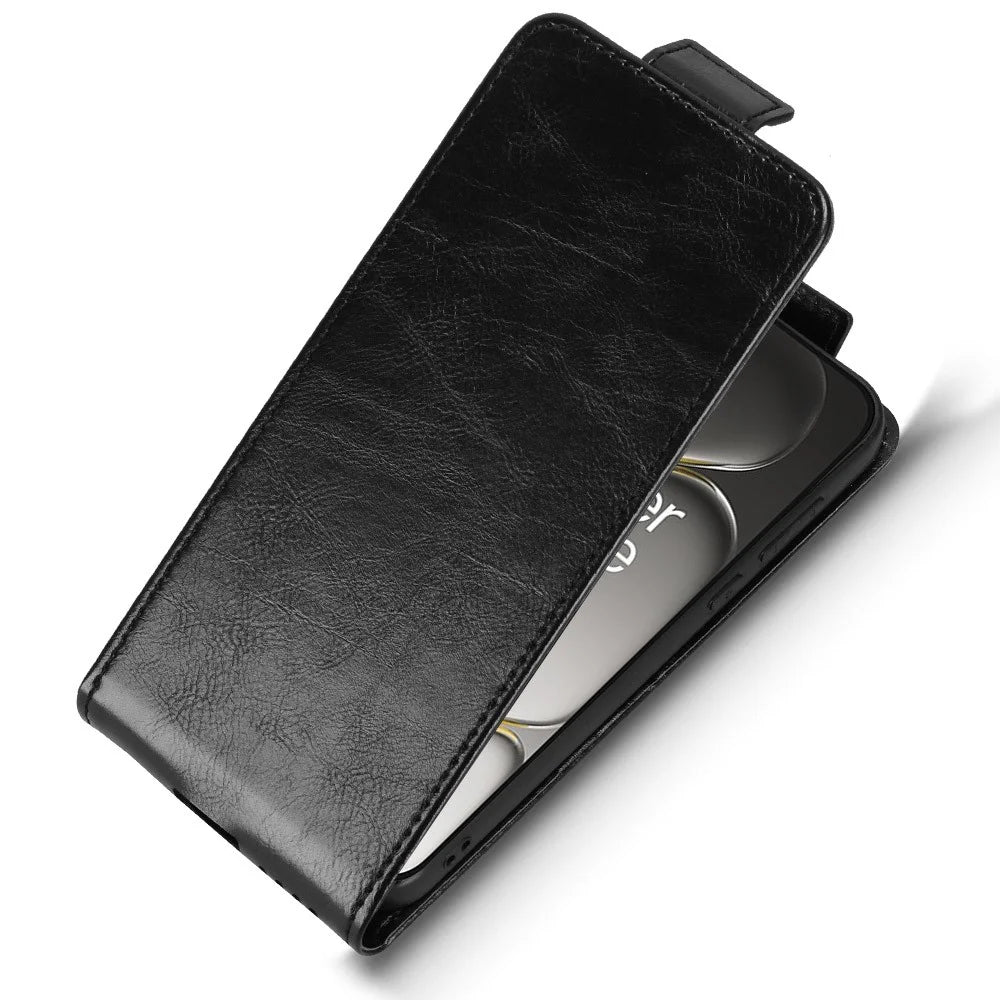 For OnePlus Turbo 6V 5G Stand Case Magnetic Clasp Vertical Flip Leather Phone Cover with Card Holder - Black - 5