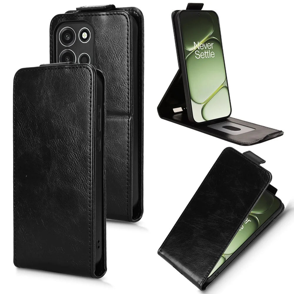For OnePlus Turbo 6 5G Stand Case Magnetic Clasp Vertical Flip Leather Phone Cover with Card Holder - Black - 1