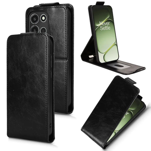 For OnePlus Turbo 6 5G Stand Case Magnetic Clasp Vertical Flip Leather Phone Cover with Card Holder - Black - 1