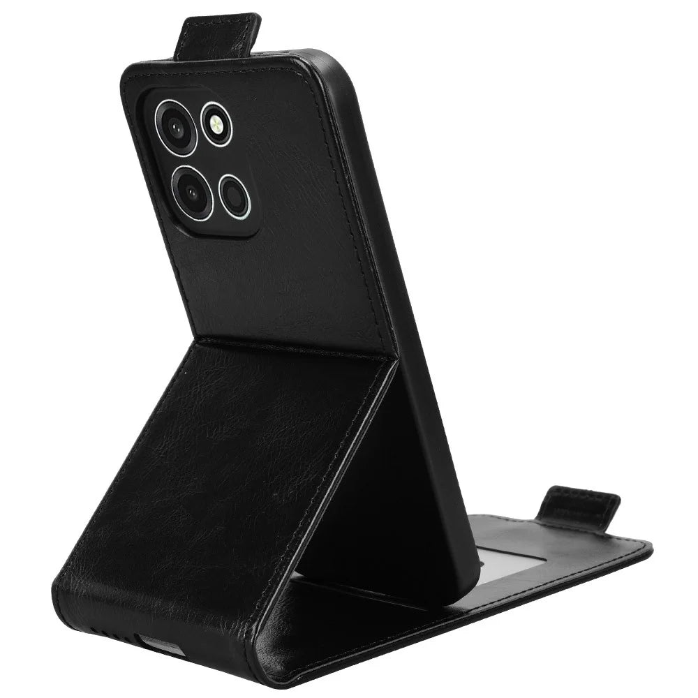 For OnePlus Turbo 6 5G Stand Case Magnetic Clasp Vertical Flip Leather Phone Cover with Card Holder - Black - 2