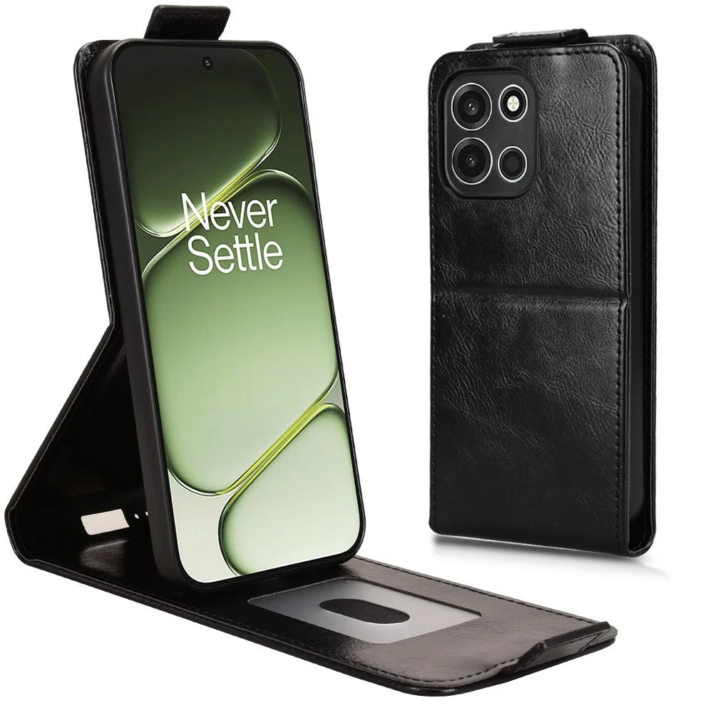 For OnePlus Turbo 6 5G Stand Case Magnetic Clasp Vertical Flip Leather Phone Cover with Card Holder - Black - 4