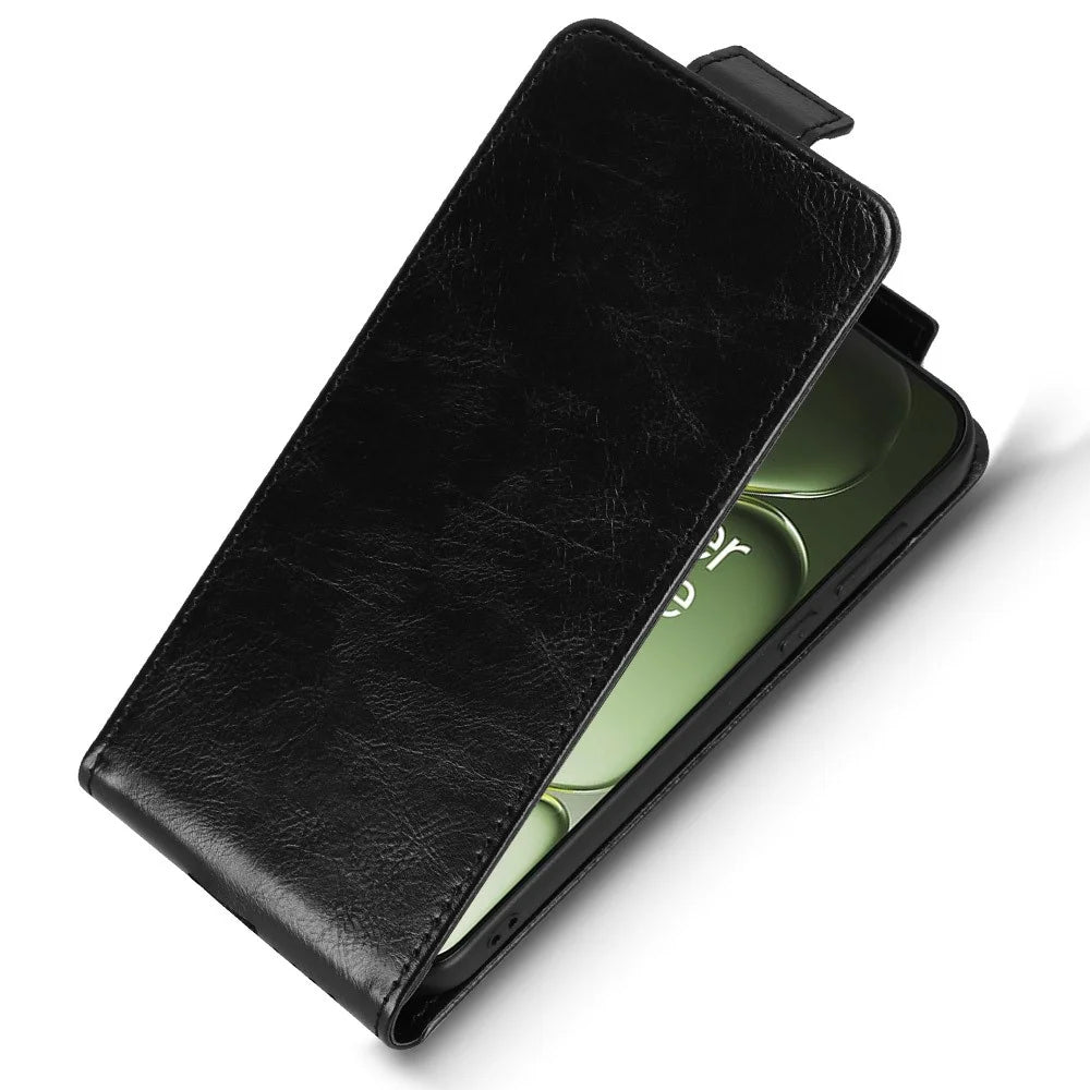 For OnePlus Turbo 6 5G Stand Case Magnetic Clasp Vertical Flip Leather Phone Cover with Card Holder - Black - 5