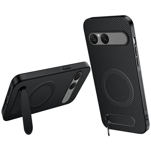 WANLONFENG QT Series For Sony Xperia 10 VII Magnetic Case Kickstand Carbon Fiber Texture PC TPU Phone Cover Large Cutouts - Black - 1