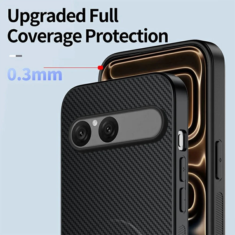 WANLONFENG QT Series For Sony Xperia 10 VII Magnetic Case Kickstand Carbon Fiber Texture PC TPU Phone Cover Large Cutouts - Black - 5