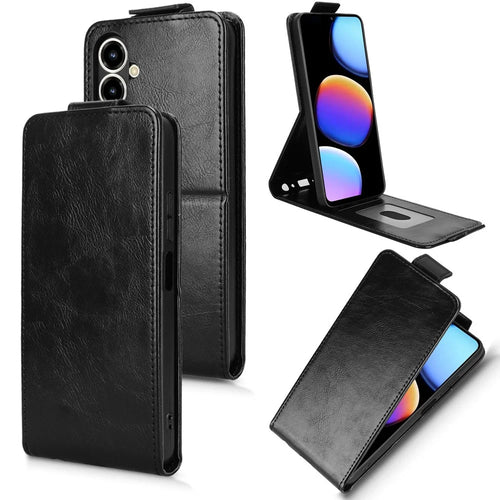 For ZTE nubia V80 Max 4G Stand Case Magnetic Clasp Vertical Flip Leather Phone Cover with Card Holder - Black - 1