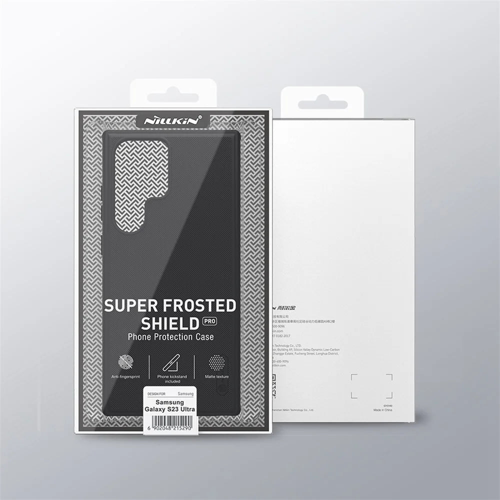 NILLKIN Super Frosted Shield Pro for Samsung Galaxy S23 Ultra PC + TPU Hybrid Phone Case Matte Finish Protective Cover - Black - 6