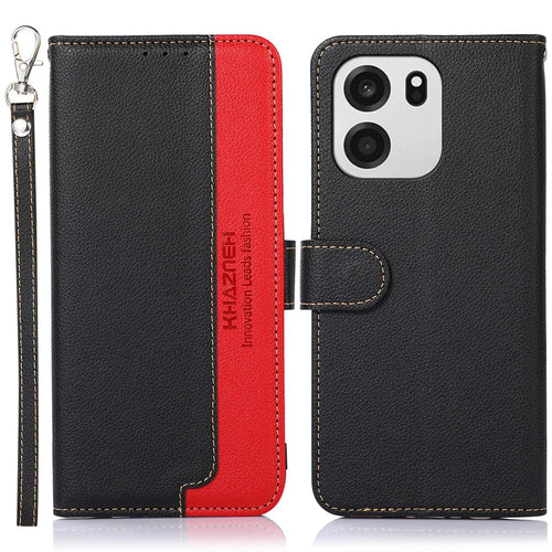 KHAZNEH For OnePlus Nord CE6 5G / Nord 6 5G / Turbo 6V 5G / Turbo 6 5G Case RFID Blocking Wallet Litchi Texture PU Leather Phone Cover with Strap - Black - 1