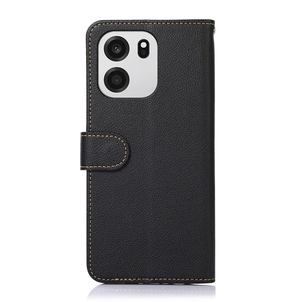 KHAZNEH For OnePlus Nord CE6 5G / Nord 6 5G / Turbo 6V 5G / Turbo 6 5G Case RFID Blocking Wallet Litchi Texture PU Leather Phone Cover with Strap - Black - 7