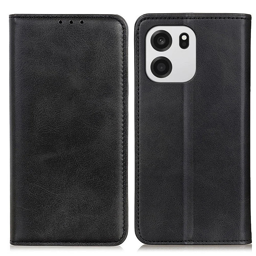 For OnePlus Nord CE6 5G / Nord 6 5G / Turbo 6V 5G / Turbo 6 5G Case Cowhide Texture Split Leather Flip Wallet Phone Cover - Black - 1