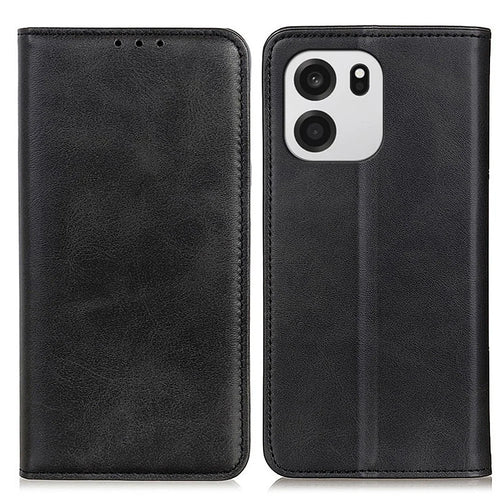 For OnePlus Nord CE6 5G / Nord 6 5G / Turbo 6V 5G / Turbo 6 5G Case Cowhide Texture Split Leather Flip Wallet Phone Cover - Black - 1
