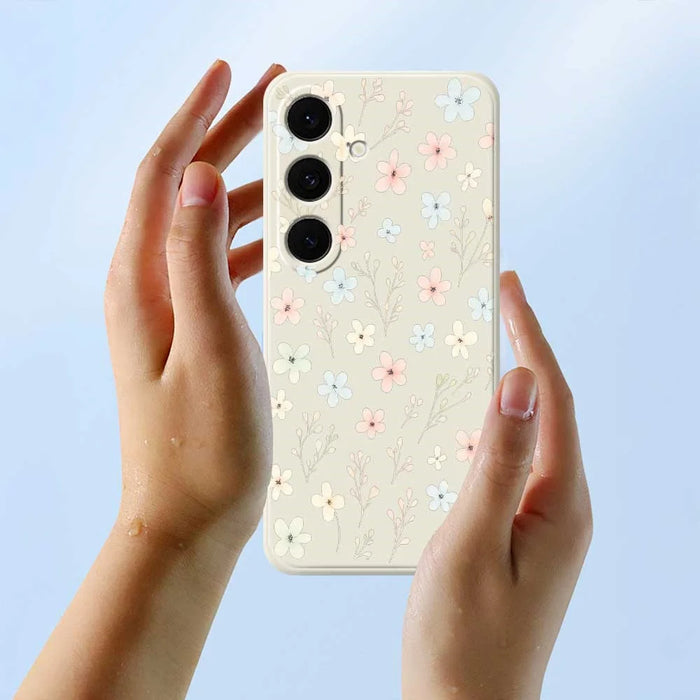 For Samsung Galaxy A57 5G Case Small Flower Branches Pattern Printing Straight Edge TPU Phone Back Cover - Beige - 6