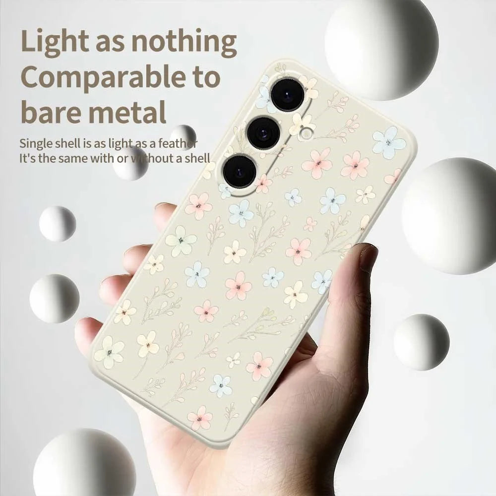 For Samsung Galaxy S26+ Case Small Flower Branches Pattern Printing Straight Edge TPU Phone Back Cover - Beige - 4